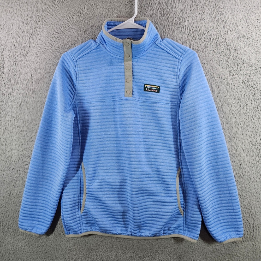 LL Bean Womens XS Airy Quilted Pullover Snap Neck Sweatshirt Blue